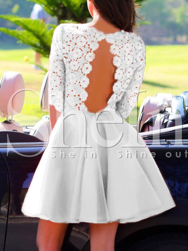 Shein White Eyelet Cut Out Back Skater Dress