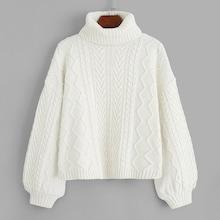 Shein Lantern Sleeve Rolled Neck Sweater