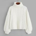 Shein Lantern Sleeve Rolled Neck Sweater