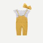 Shein Girls Ruffle Trim Top And Overalls Set With Headband