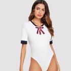 Shein Tie Neck Knit Rib Bodysuit