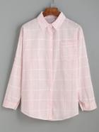 Shein Pink Grid Drop Shoulder Blouse