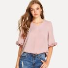 Shein Midi Sleeves With Floral Binding Detail Blouse