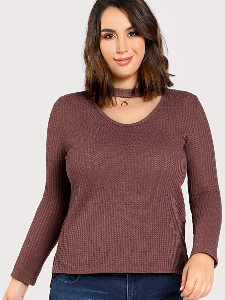 Shein Choker Neck Waffle Knit T-shirt