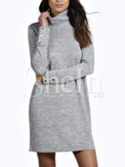 Shein Grey High Neck Button Cuff Tshirt Dress