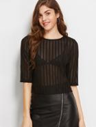 Shein Half Sleeve Sheer Striped Mesh Top
