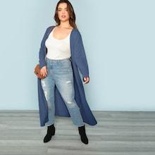 Shein Plus Waffle Knit Jersey Duster Coat