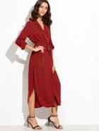 Shein Burgundy Self Tie Warp Dress With Pockets