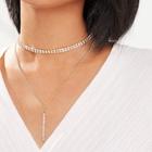 Shein Rhinestone Choker & Bar Pendant Necklace 2pcs