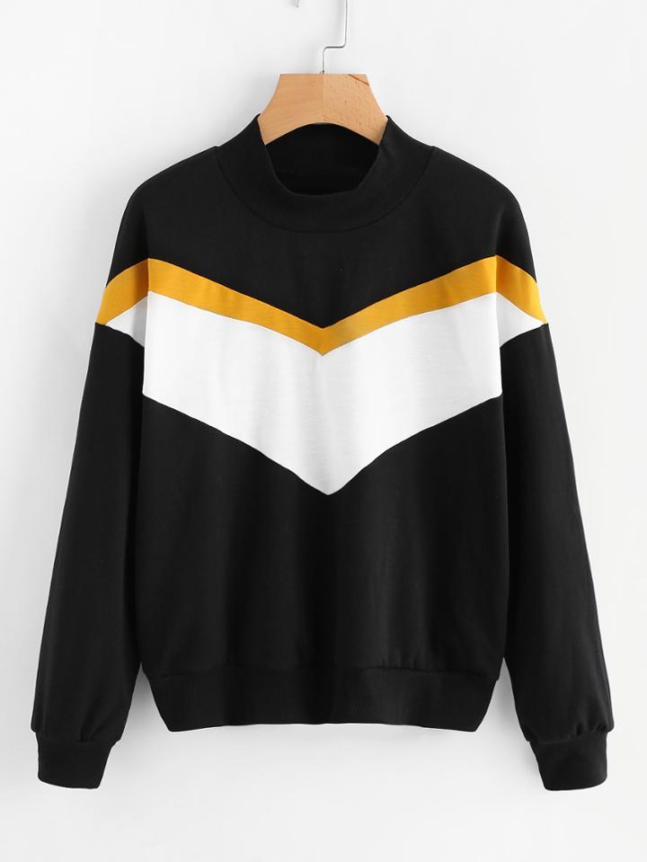 Shein Contrast Cut And Sew Band Collar Sweatshirt