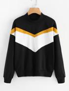 Shein Contrast Cut And Sew Band Collar Sweatshirt