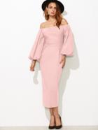 Shein Off The Shoulder Lantern Sleeve Pencil Dress