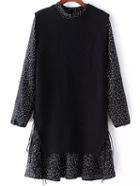 Shein Black Polka Dot Tassel Two Pieces Dress