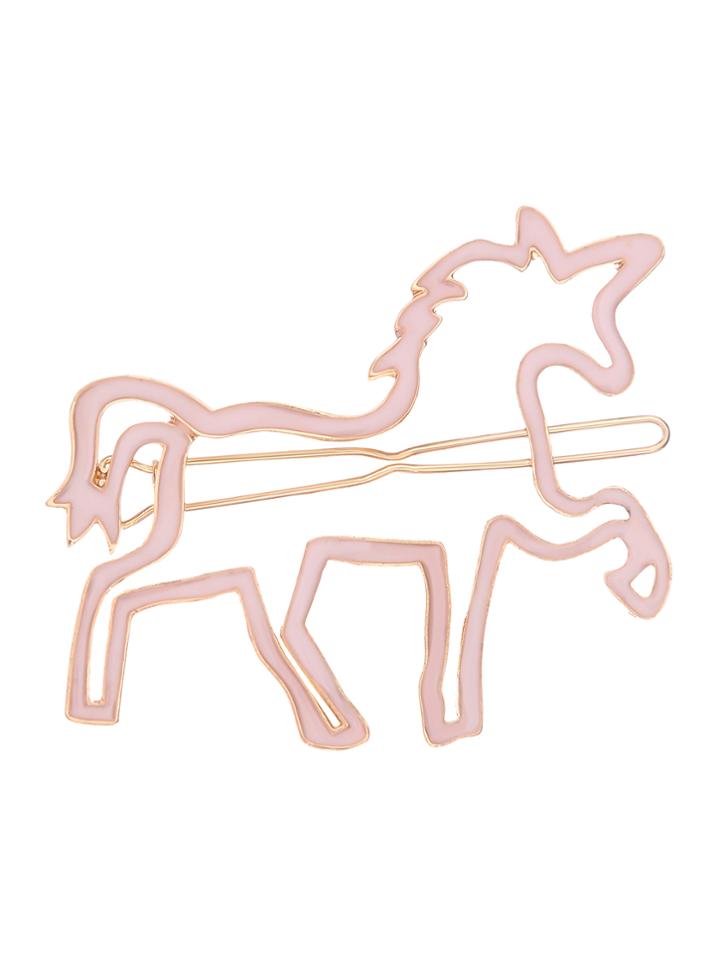 Shein Pink Girl Style Hollowed Unicorn Hair Clip