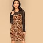 Shein Mesh Yoke Leopard Print Bodycon Dress