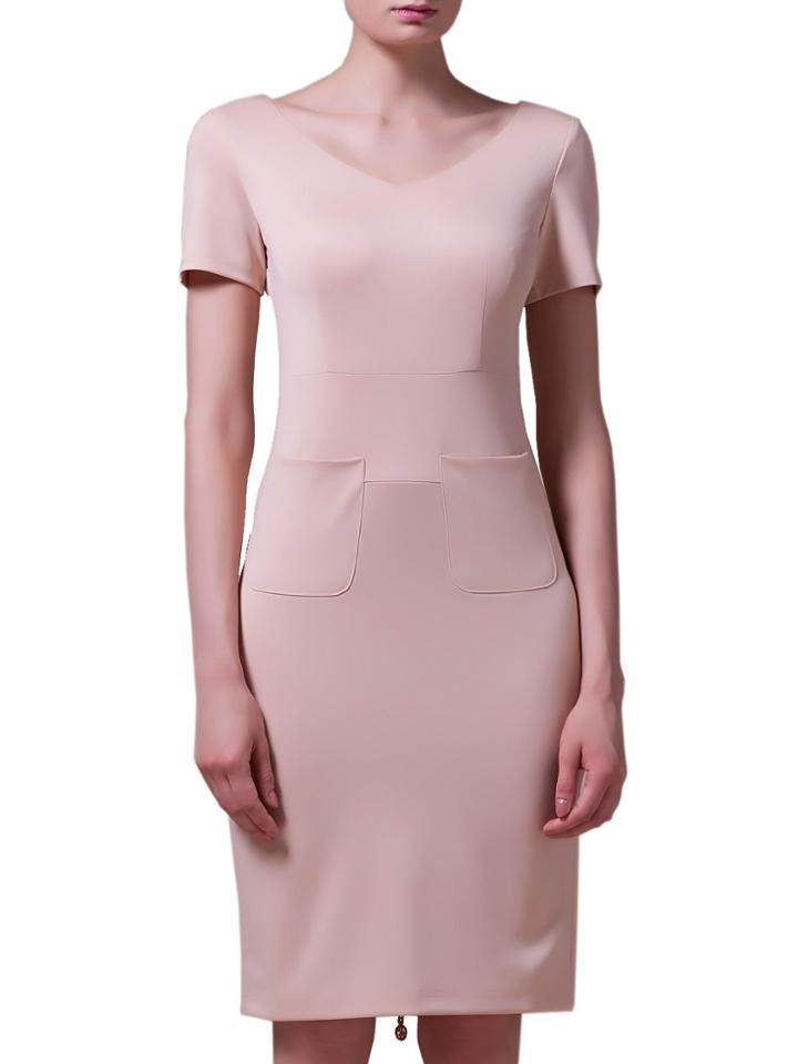 Shein Beige V Neck Pockets Sheath Dress