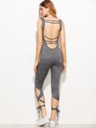 Shein Marled Strappy Open Back Lace Up Hem Skinny Jumpsuit