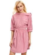 Shein Red Periwinkle Shouldered Half Sleeve Off The Shoulder Striped Dress