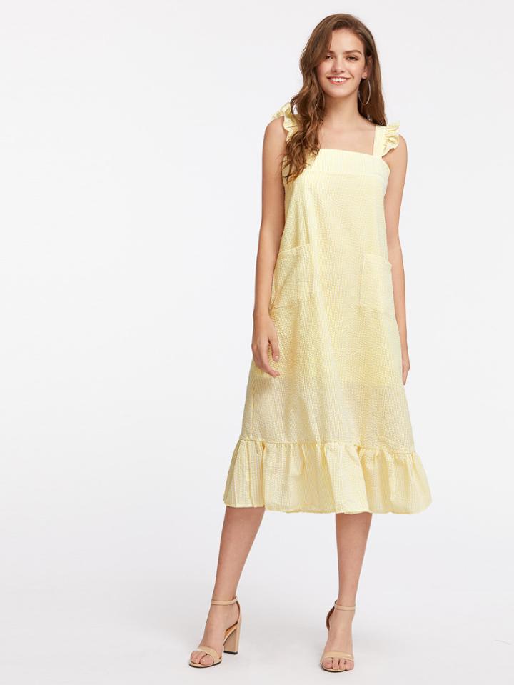 Shein Vertical Striped Frill Trim Dress