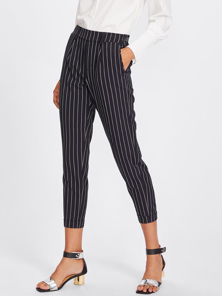 Shein Rolled Hem Vertical Striped Pants