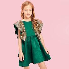 Shein Girls Contrast Sequin Flare Dress