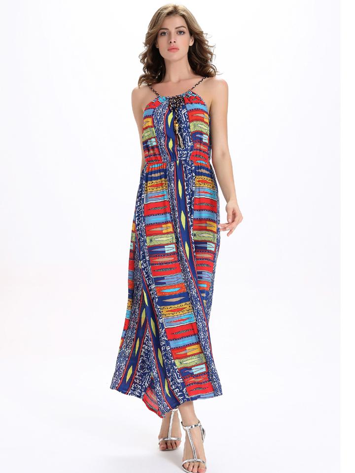 Shein Multicolor Geometric Print Halter Neck Dress