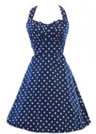 Rosewe Polka Dot Halter Navy Blue Skater Dress