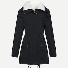 Shein Drawstring Waist Faux Fur Lined Parka Coat