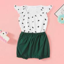 Shein Girls Brush Strokes Print Tee With Plain Shorts