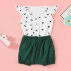 Shein Girls Brush Strokes Print Tee With Plain Shorts
