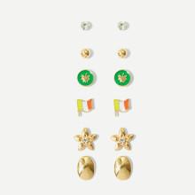 Shein National Flag & Flower Stud Earrings 6pairs