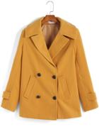 Shein Yellow Lapel Double Breasted Woolen Coat