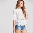 Shein Ruffle Hem Eyelet Embroidered Top