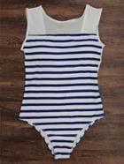 Shein Striped Print Low Back Mesh Detail Swimsuit