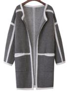 Shein Dark Grey Contrast Trims Pockets Sweater Coat