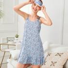 Shein Flower Print Ruffle Hem Cami Dress With Eye Mask