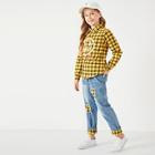Shein Girls Plaid Blouse With Ripped Jeans