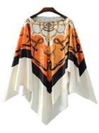 Shein Multicolor Boat Neck Irregular Hem Print Cloak Blouse