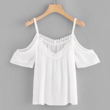 Shein Crochet Trim Open Shoulder Blouse