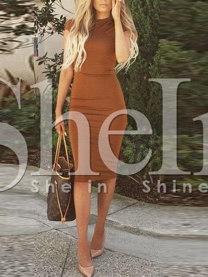 Shein Camel Crew Neck Bodycon Dress