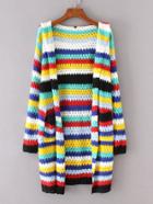 Shein Block Striped Longline Hooded Cardigan