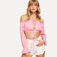 Shein Tassel Tie Bell Sleeve Bardot Top