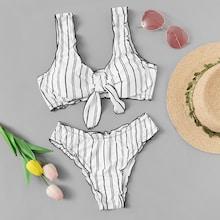 Shein Lettuce Trim Random Striped Bikini Set
