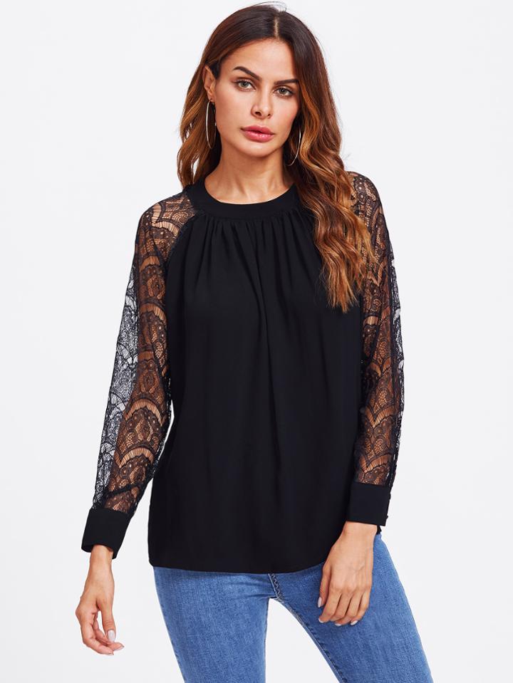 Shein Lace Panel Sleeve Blouse