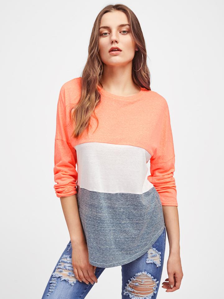 Shein Dolphin Hem Cut And Sew Heathered Tee