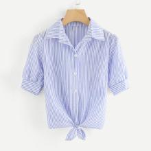 Shein Knot Front Stripe Shirt