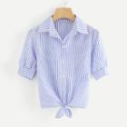 Shein Knot Front Stripe Shirt