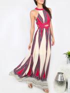 Shein Multicolor Print Cut Out Waist Sleeveless Maxi Dress