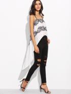 Shein White Print High Low Backless Cami Top