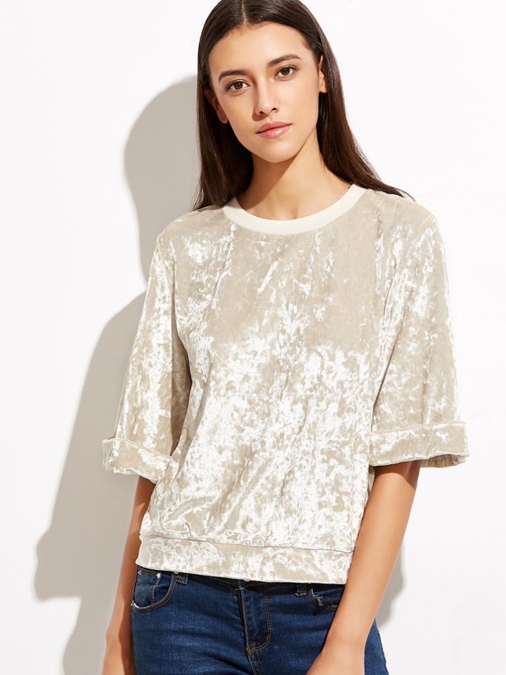 Shein Rolled Cuff Crushed Velvet Top